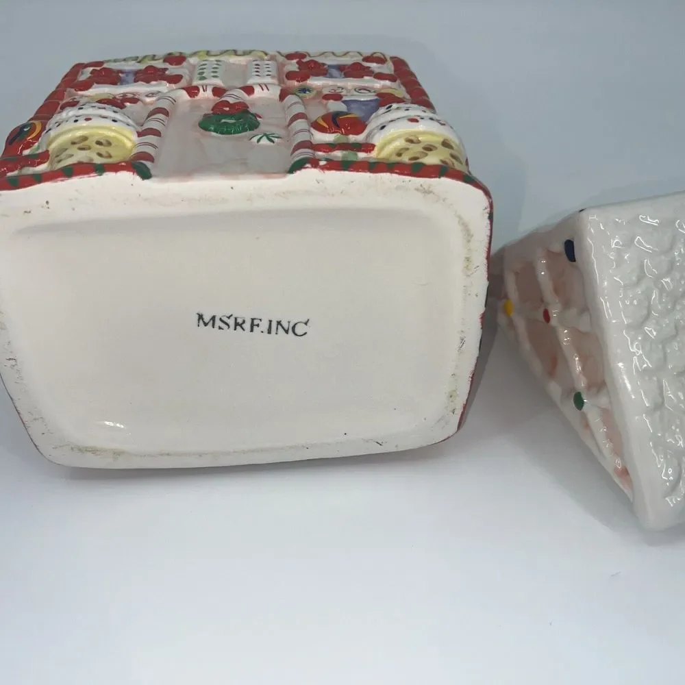 Vintage Candy Gingerbread House Ceramic Cookie Jar Canes‎ Peppermint Christmas